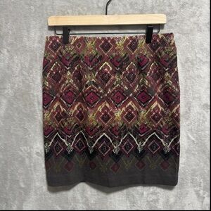 J Jill Womens Size S Petite Plum Brown Print Stretch Knit Pull On Pencil Skirt